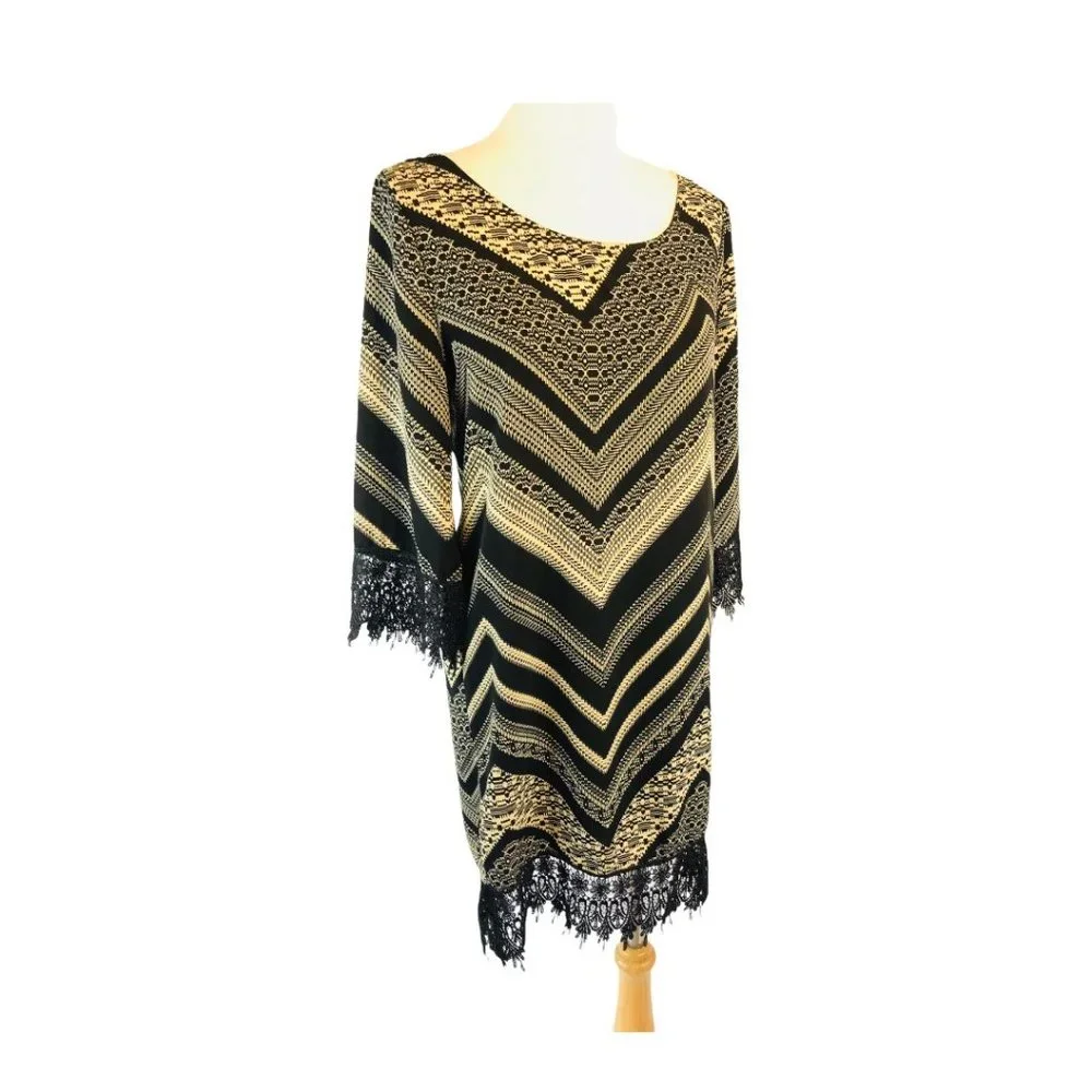 Tea N Rose Boho Open Back Dress Geometric Embroidered Sleeves and Seams Size S - Picture 8 of 10